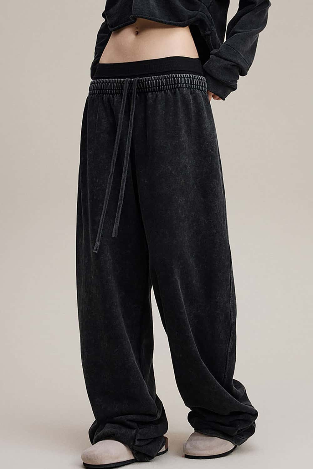 Vintage Double Waistband Straight-Leg Pants _ Distressed Slimming Casual Trousers