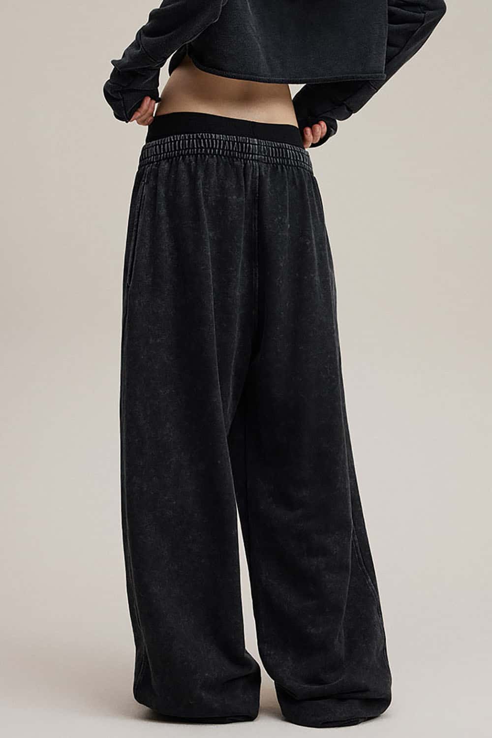 Vintage Double Waistband Straight-Leg Pants _ Distressed Slimming Casual Trousers