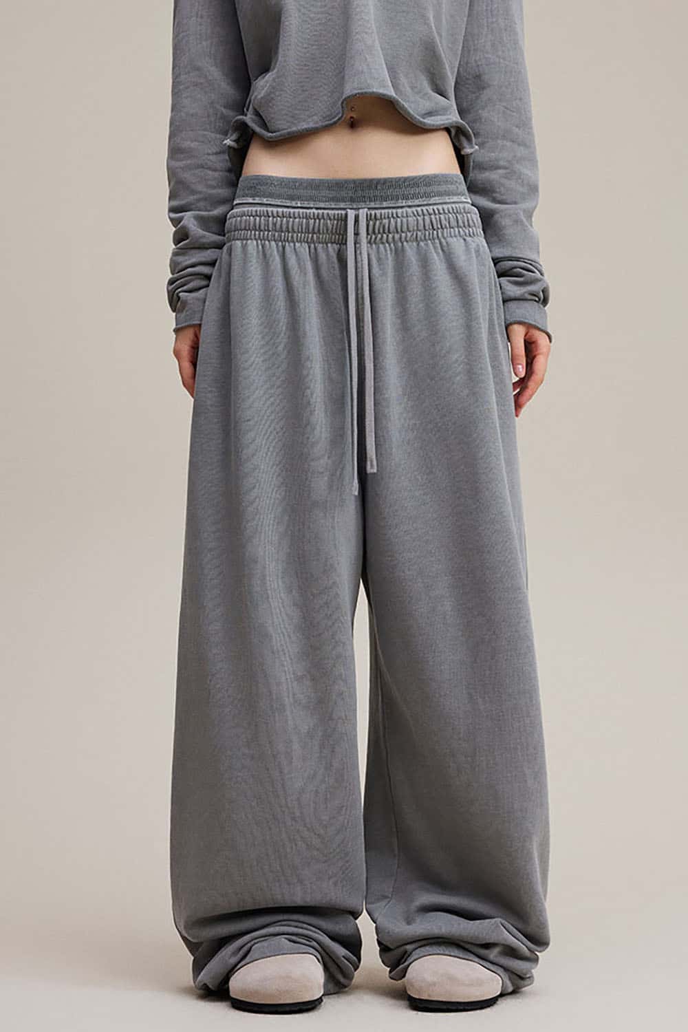 Vintage Double Waistband Straight-Leg Pants _ Distressed Slimming Casual Trousers