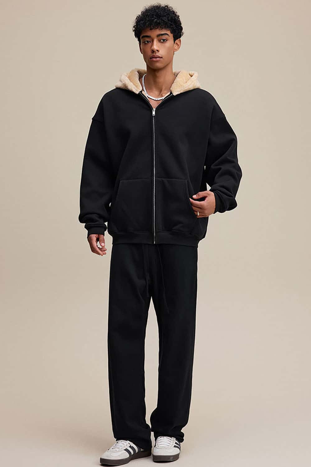 Plush Lined Zip-Up Hoodie _ Loose Fit Fleece Hooded Sweatshirt Jacket