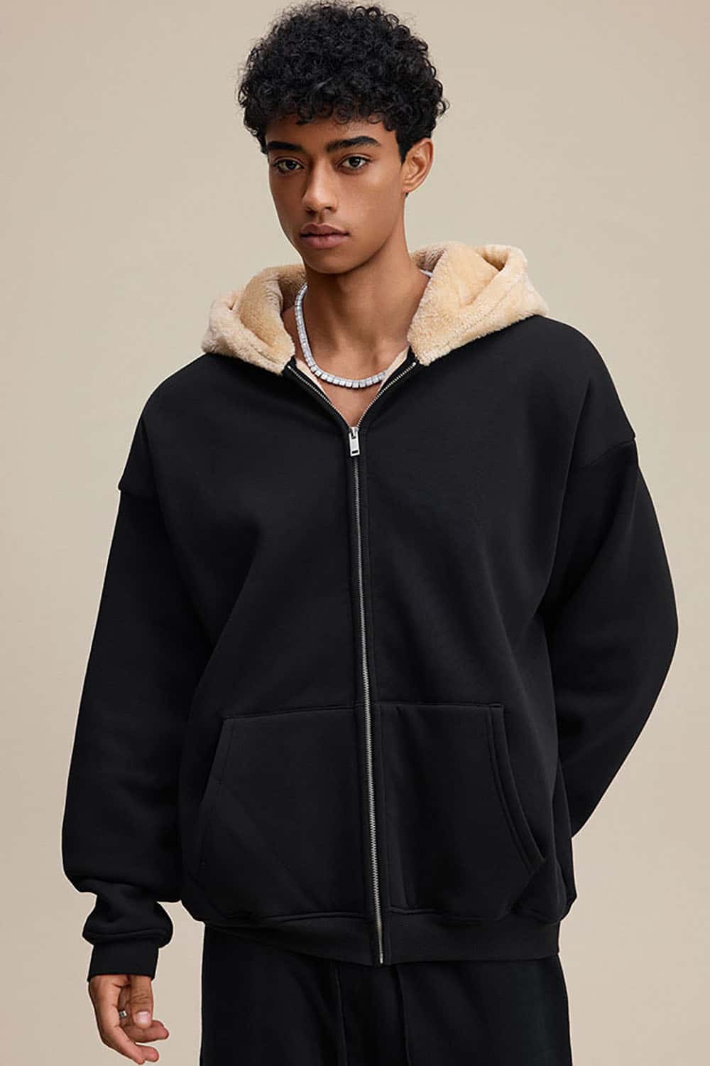 Plush Lined Zip-Up Hoodie _ Loose Fit Fleece Hooded Sweatshirt Jacket