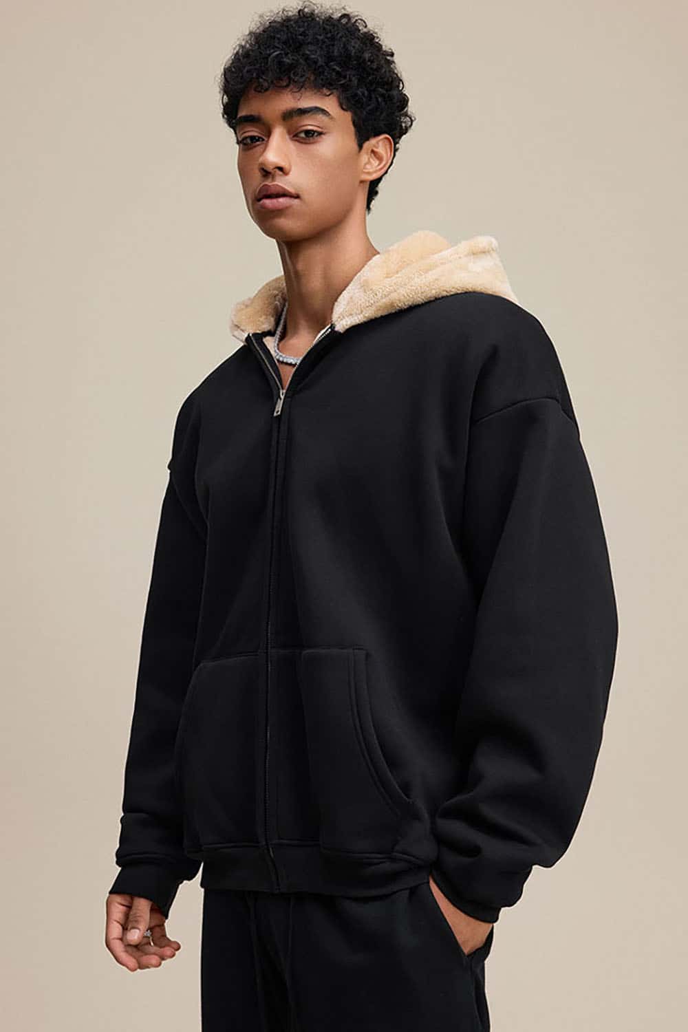 Plush Lined Zip-Up Hoodie _ Loose Fit Fleece Hooded Sweatshirt Jacket