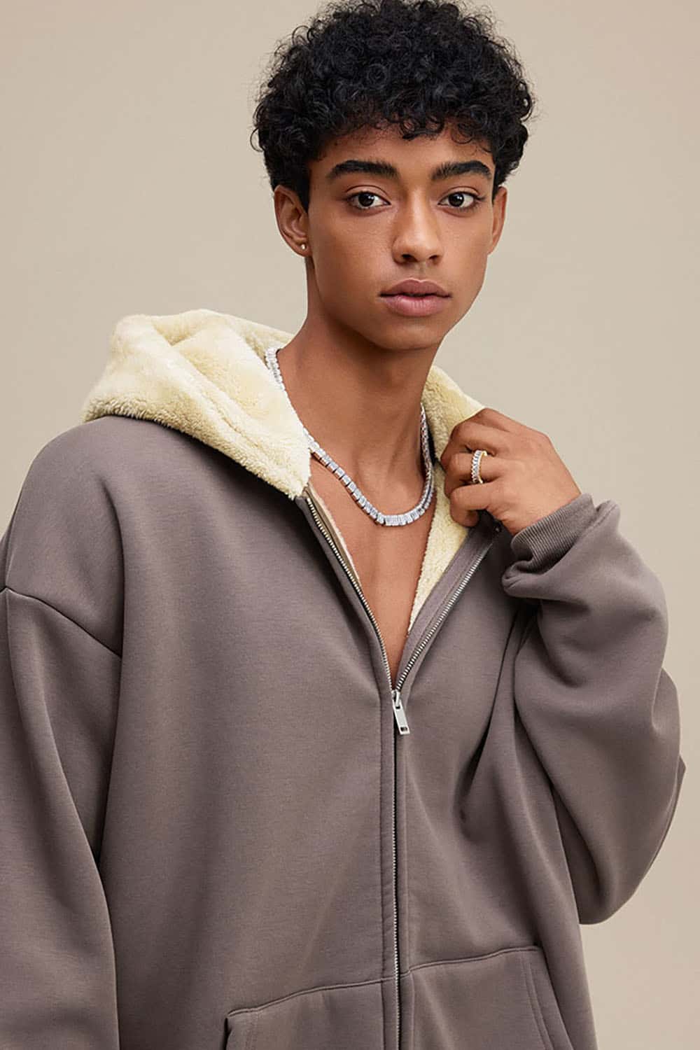 Plush Lined Zip-Up Hoodie _ Loose Fit Fleece Hooded Sweatshirt Jacket