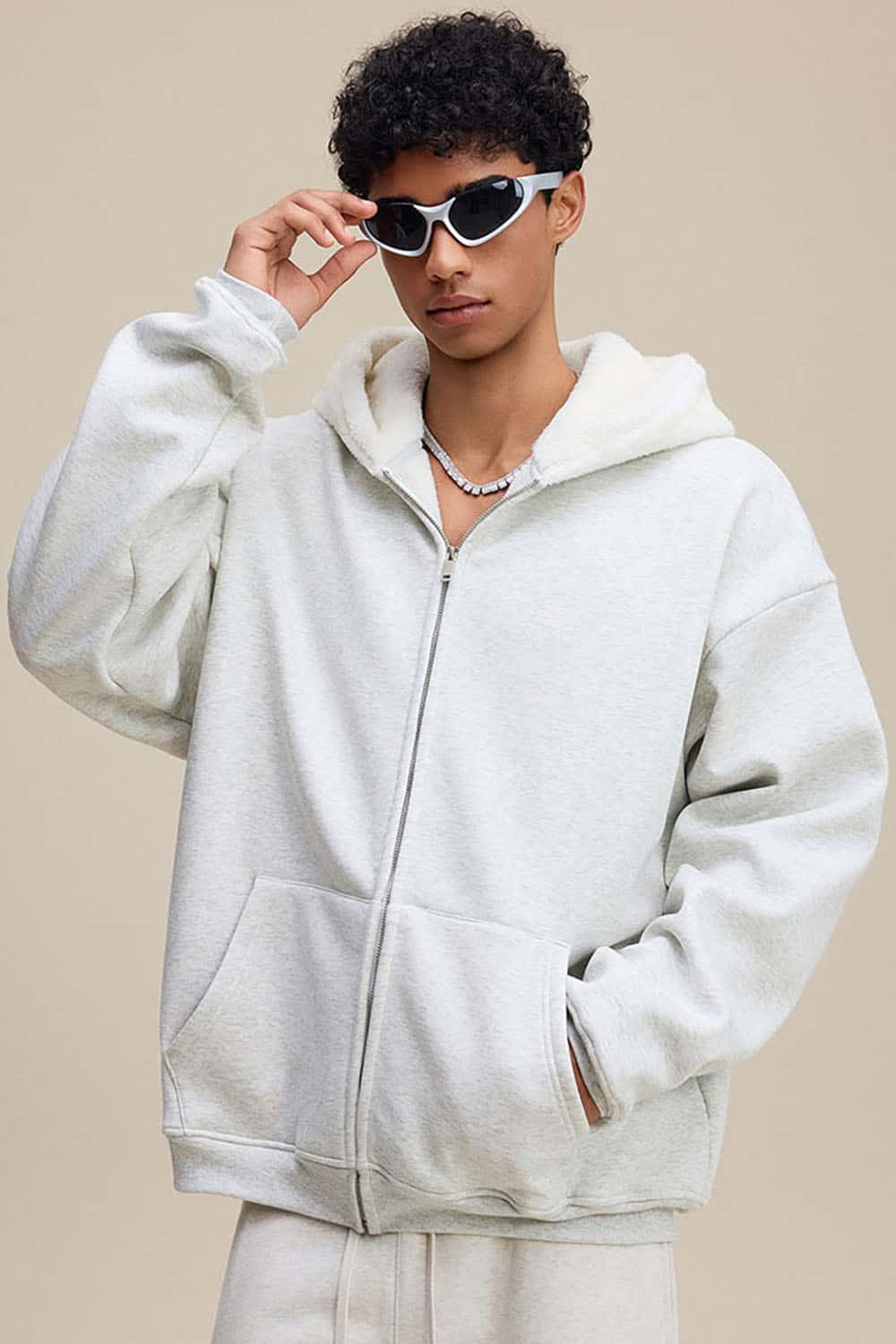 Plush Lined Zip-Up Hoodie _ Loose Fit Fleece Hooded Sweatshirt Jacket