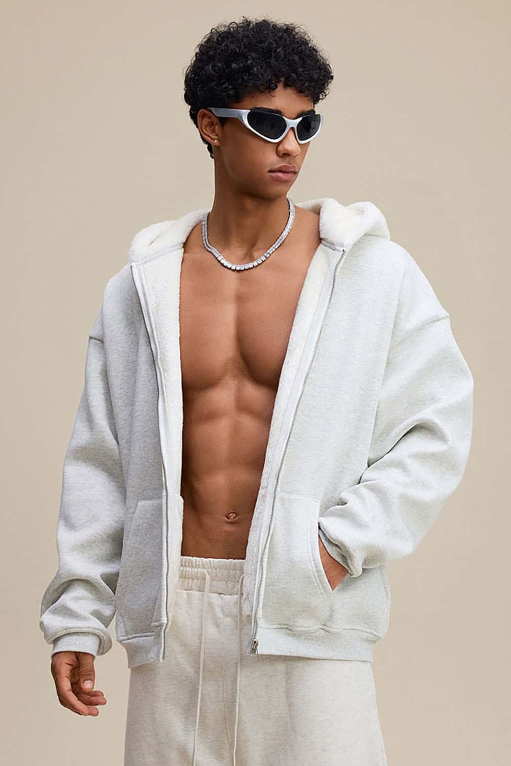 Plush Lined Zip-Up Hoodie _ Loose Fit Fleece Hooded Sweatshirt Jacket