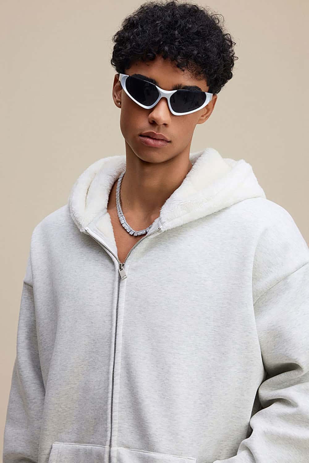 Plush Lined Zip-Up Hoodie _ Loose Fit Fleece Hooded Sweatshirt Jacket