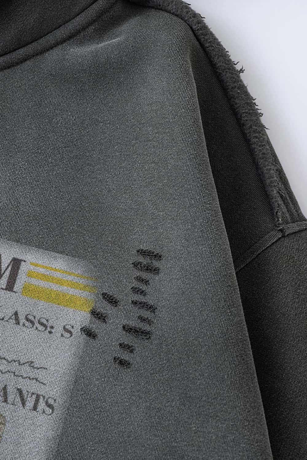 Distressed Graphic Spray-Dyed Zip-Up Hoodie _ Vintage Print Ripped Full Zip Jacket