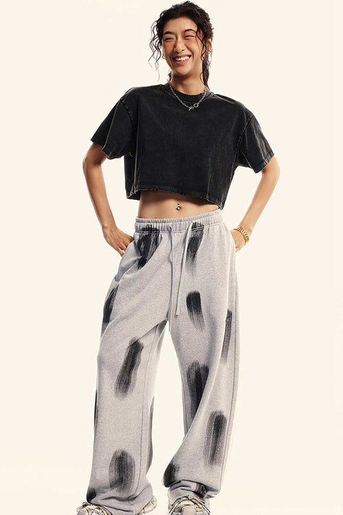 Washed Sorona Relaxed Cropped Crew-Neck T-Shirt in Fried Snowflakes - full-length front modeled view