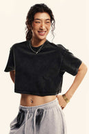 Washed Sorona Relaxed Cropped Crew-Neck T-Shirt in Fried Snowflakes - three-quarter front modeled view