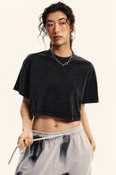 Washed Sorona Relaxed Cropped Crew-Neck T-Shirt in Fried Snowflakes - front modeled view
