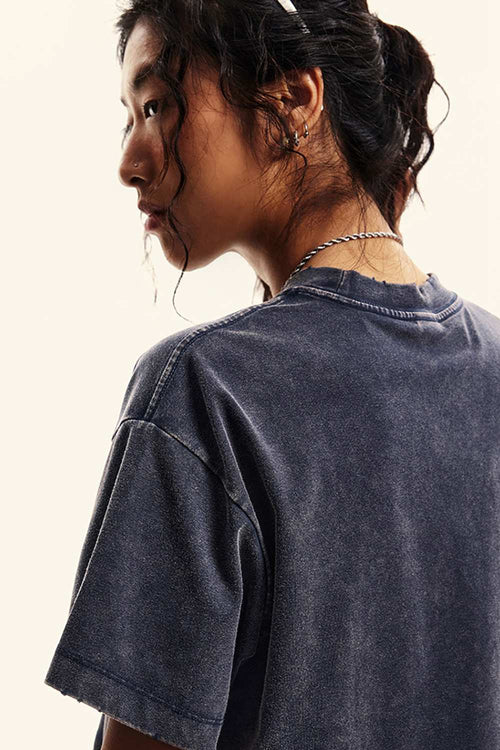 Washed Sorona Relaxed Cropped Crew-Neck T-Shirt in Royal Blue - back collar detail