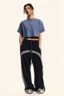 Washed Sorona Relaxed Cropped Crew-Neck T-Shirt in Washed Blue - full-length front modeled view