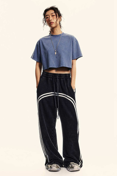 Washed Sorona Relaxed Cropped Crew-Neck T-Shirt in Washed Blue - full-length front modeled view