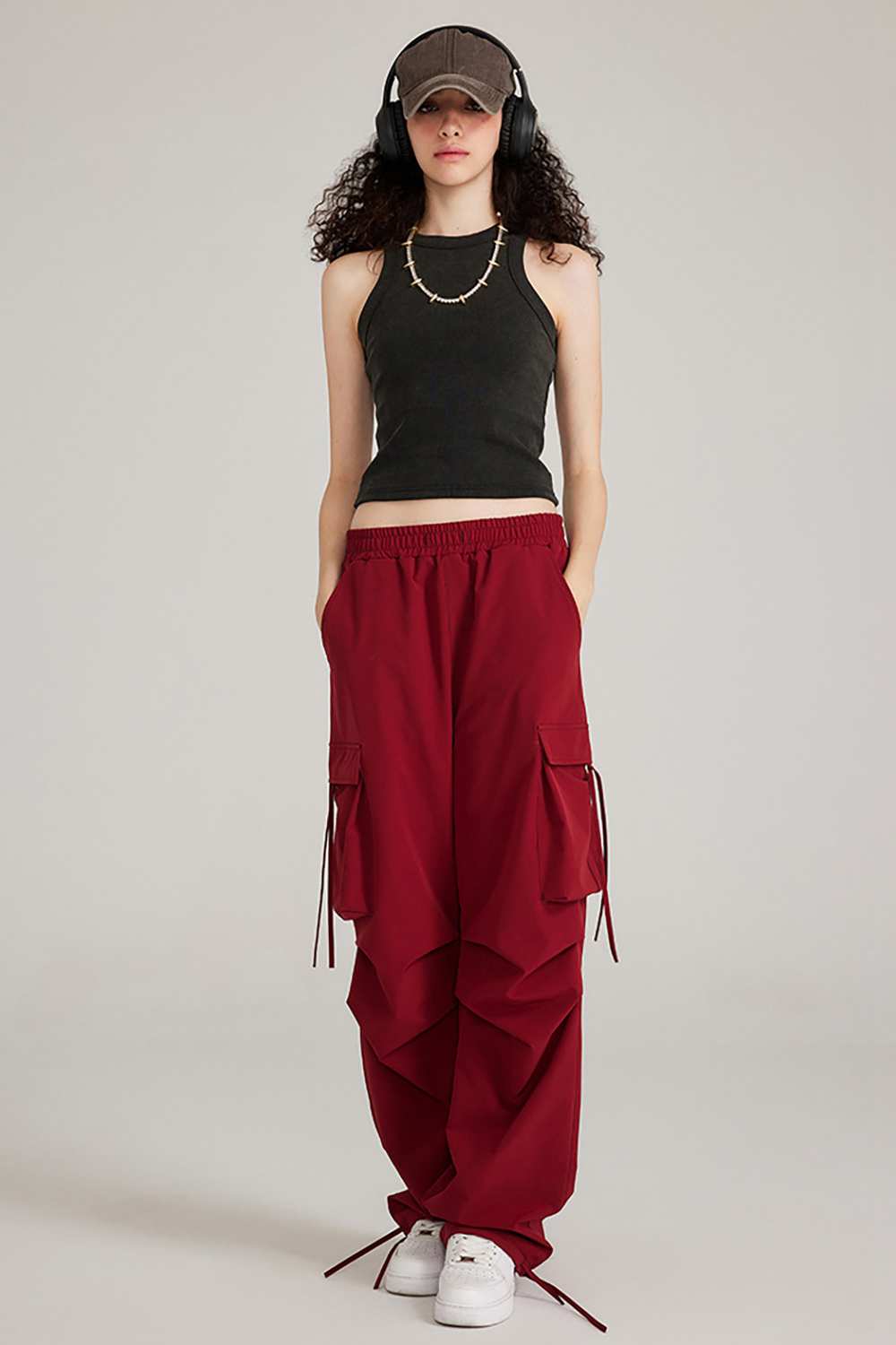Fitted High-Neck Ribbed Cropped Tank Top in Fried Snowflakes - full-length front modeled view
