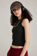 Fitted High-Neck Ribbed Cropped Tank Top in Fried Snowflakes - product detail close-up