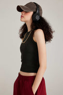 Fitted High-Neck Ribbed Cropped Tank Top in Fried Snowflakes - product detail close-up