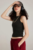 Fitted High-Neck Ribbed Cropped Tank Top in Fried Snowflakes - product detail close-up