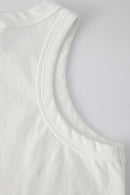 Fitted High-Neck Ribbed Cropped Tank Top in White - collar detail