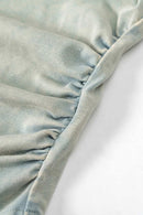 Cotton-Stretch Ruched High-Neck Cropped Tank in Haze Blue - front modeled view