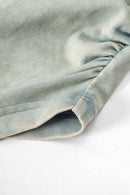 Cotton-Stretch Ruched High-Neck Cropped Tank in Haze Blue - front modeled view