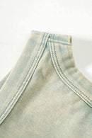 Cotton-Stretch Ruched High-Neck Cropped Tank in Haze Blue - front modeled view