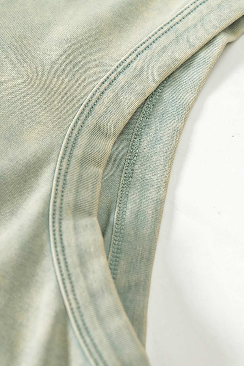 Cotton-Stretch Ruched High-Neck Cropped Tank in Haze Blue - front modeled view