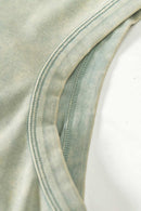 Cotton-Stretch Ruched High-Neck Cropped Tank in Haze Blue - front modeled view