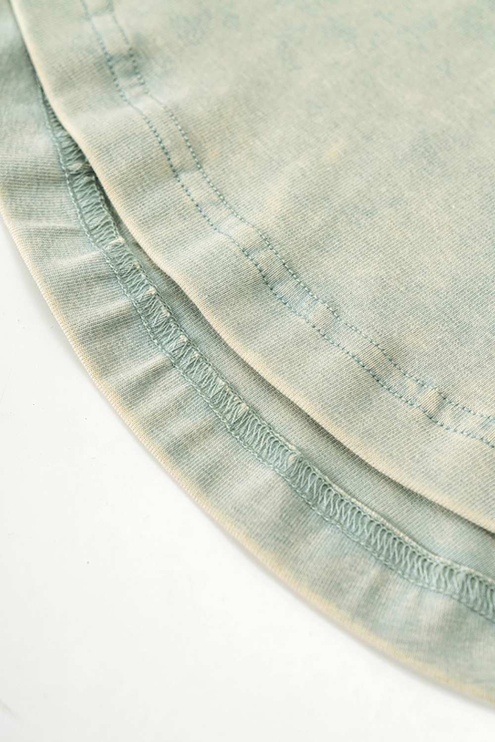 Cotton-Stretch Ruched High-Neck Cropped Tank in Haze Blue - front modeled view