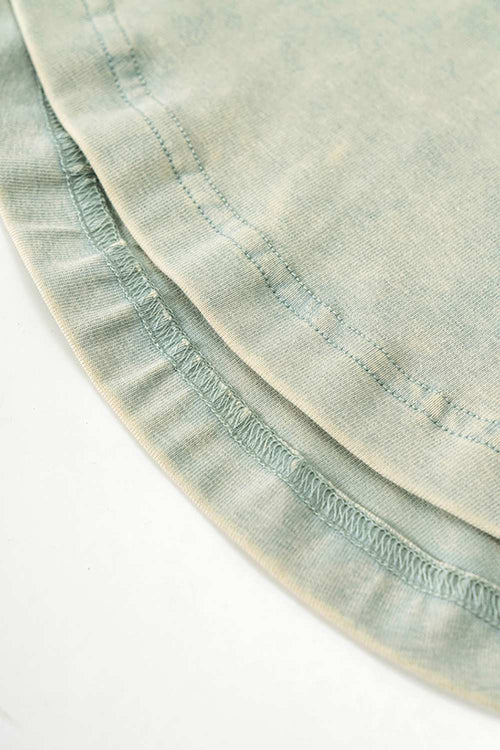 Cotton-Stretch Ruched High-Neck Cropped Tank in Haze Blue - front modeled view