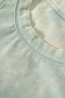 Cotton-Stretch Ruched High-Neck Cropped Tank in Haze Blue - front modeled view