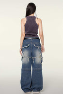 Washed Cotton-Stretch Fitted Cropped Tank Top in Chocolate - full-length back modeled view
