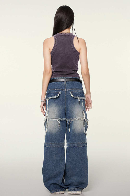 Washed Cotton-Stretch Fitted Cropped Tank Top in Chocolate - full-length back modeled view