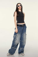 Washed Cotton-Stretch Fitted Cropped Tank Top in Fried Snowflakes - full-length front modeled view