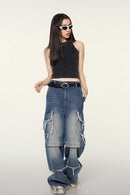 Washed Cotton-Stretch Fitted Cropped Tank Top in Fried Snowflakes - full-length front modeled view