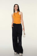 Washed Cotton-Stretch Fitted Cropped Tank Top in Orange - full-length front modeled view