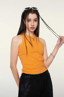 Washed Cotton-Stretch Fitted Cropped Tank Top in Orange - front modeled view