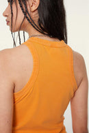 Washed Cotton-Stretch Fitted Cropped Tank Top in Orange - product detail close-up