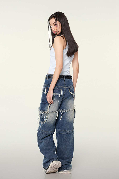 Washed Cotton-Stretch Fitted Cropped Tank Top in Sky Blue - full-length back modeled view