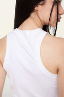 Washed Cotton-Stretch Fitted Cropped Tank Top in White - front modeled view