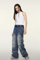 Washed Cotton-Stretch Fitted Cropped Tank Top in White - back modeled view