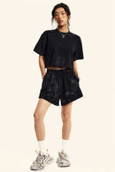 Distressed Washed Shorts - Active Black
