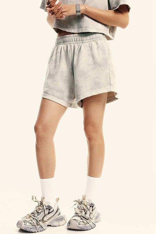 Distressed Washed Shorts - Beige
