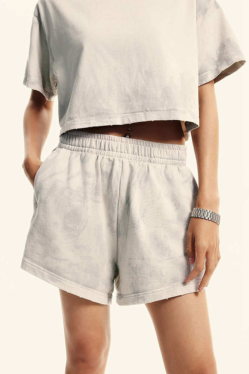 Distressed Washed Shorts - Beige