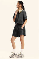 Distressed Washed Shorts - Charcoal