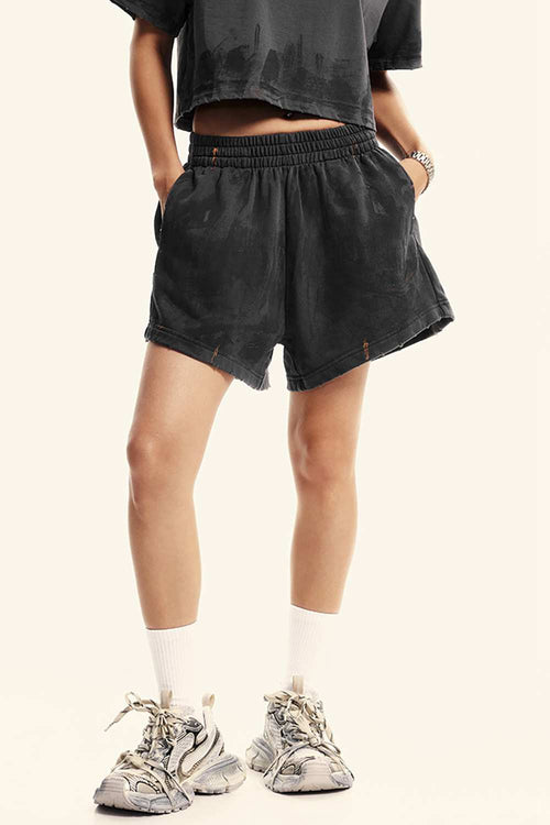 Distressed Washed Shorts - Charcoal