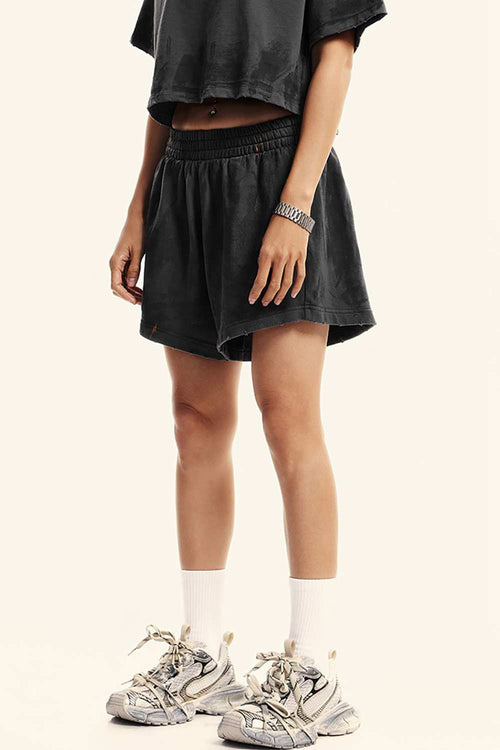 Distressed Washed Shorts - Charcoal