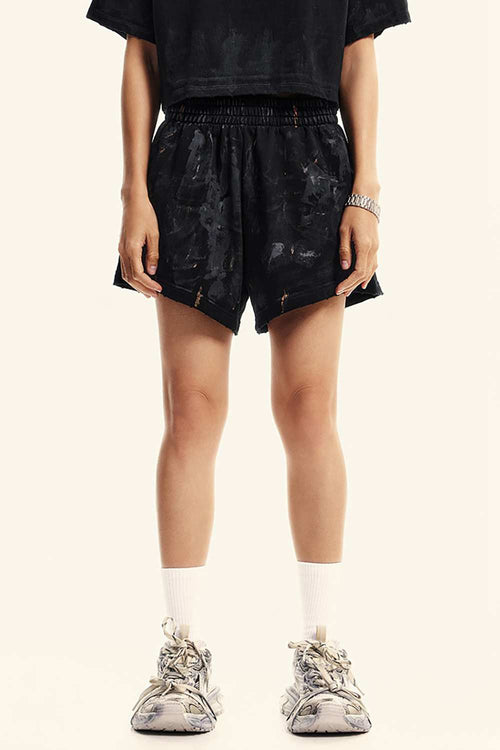 Distressed Washed Shorts - Active Black