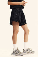 Distressed Washed Shorts - Active Black
