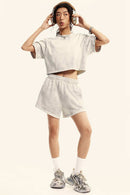 Distressed Washed Shorts - Beige