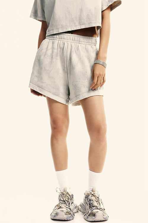 Distressed Washed Shorts - Beige